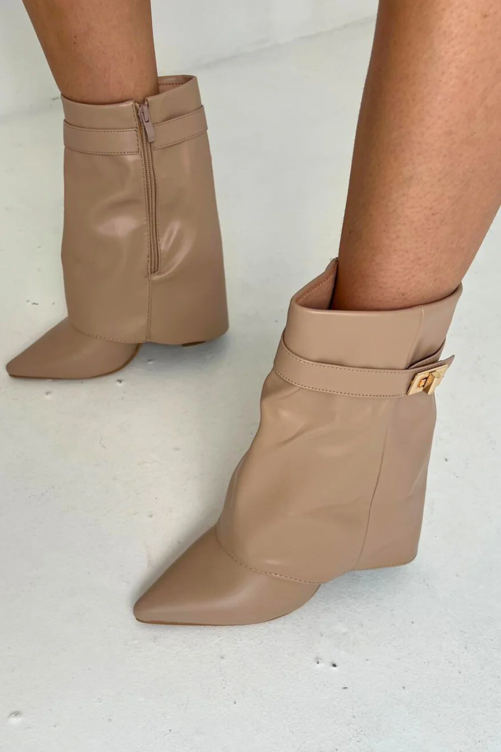 Francesca beige heeled short boots - Image 2