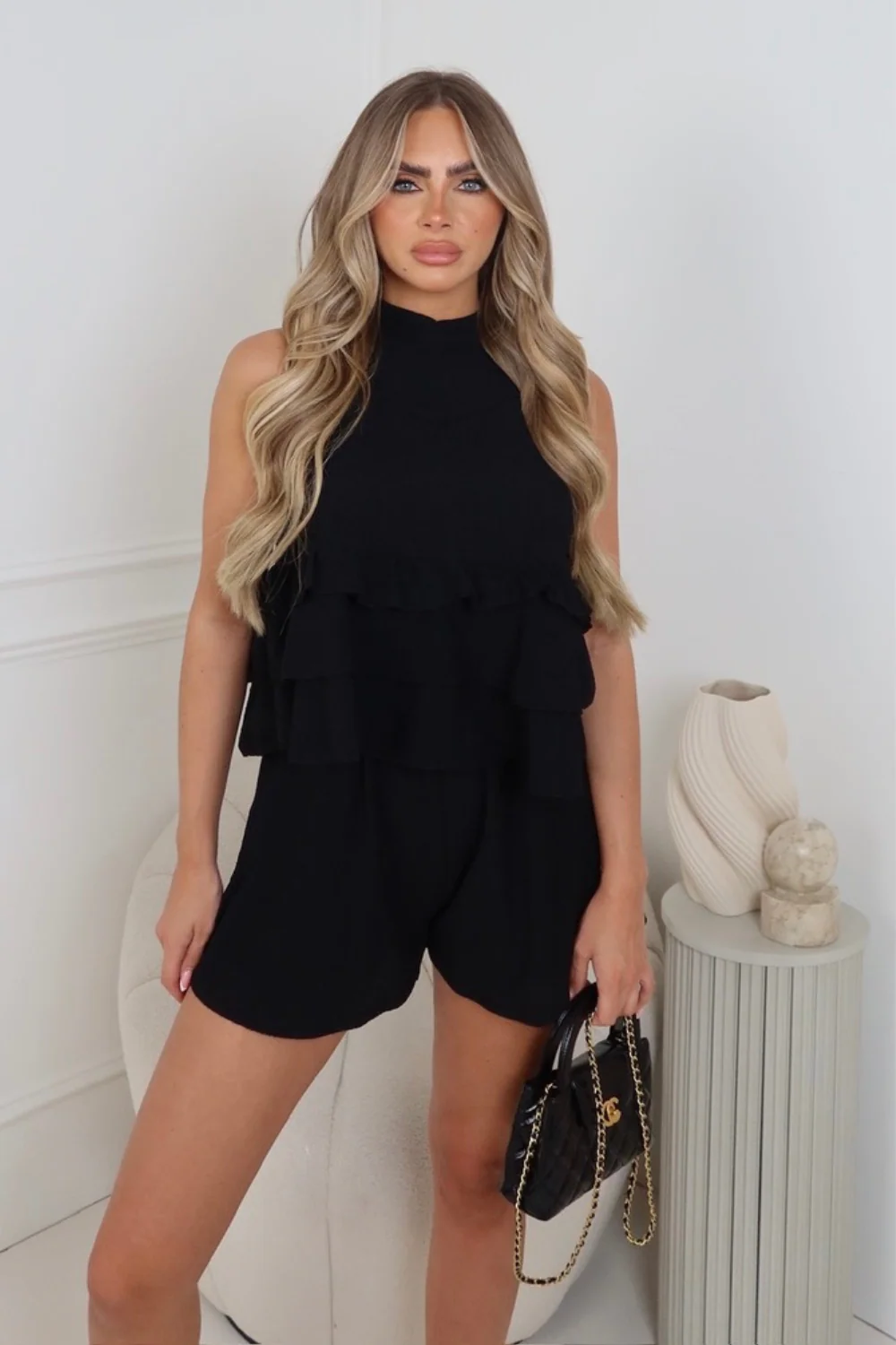 Frankie black crinkle top & shorts co-ord - Image 2