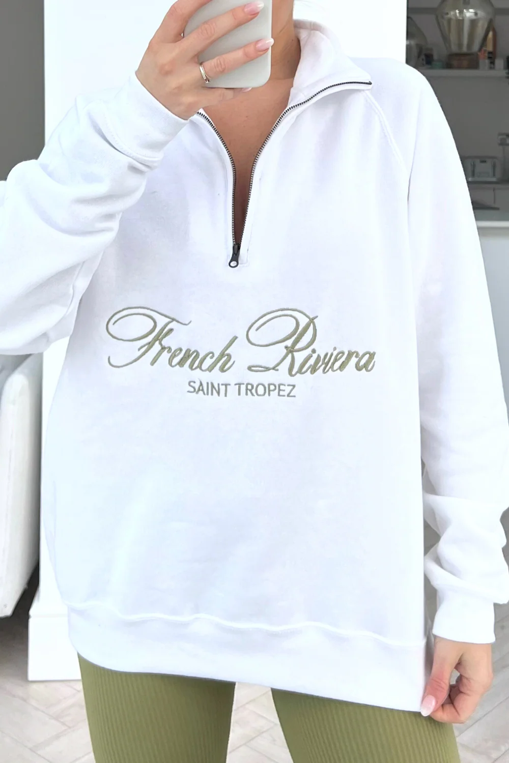 french riviera white & sage 1/4 zip & legging coord - Image 2