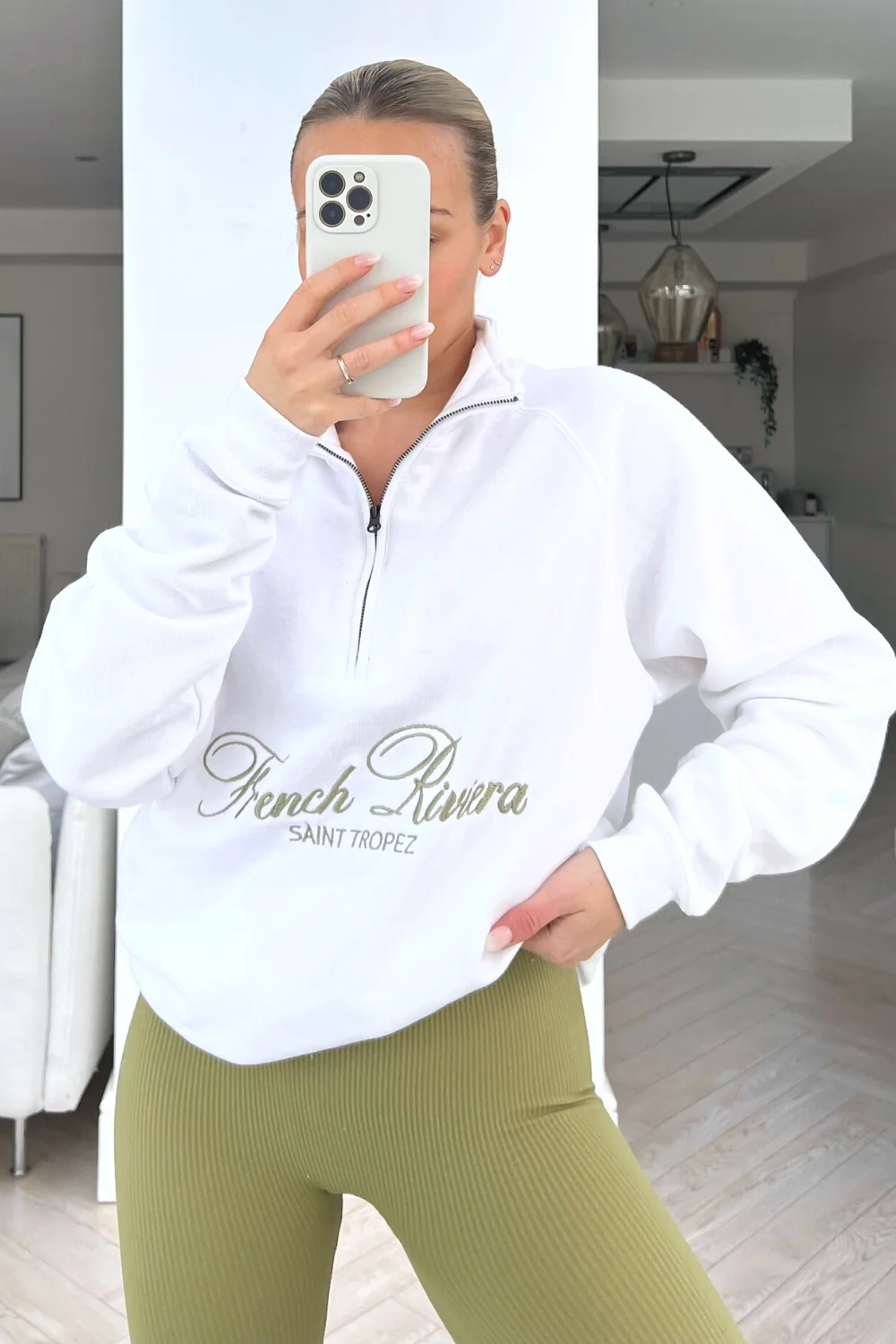 french riviera white & sage 1/4 zip & legging coord - Image 3