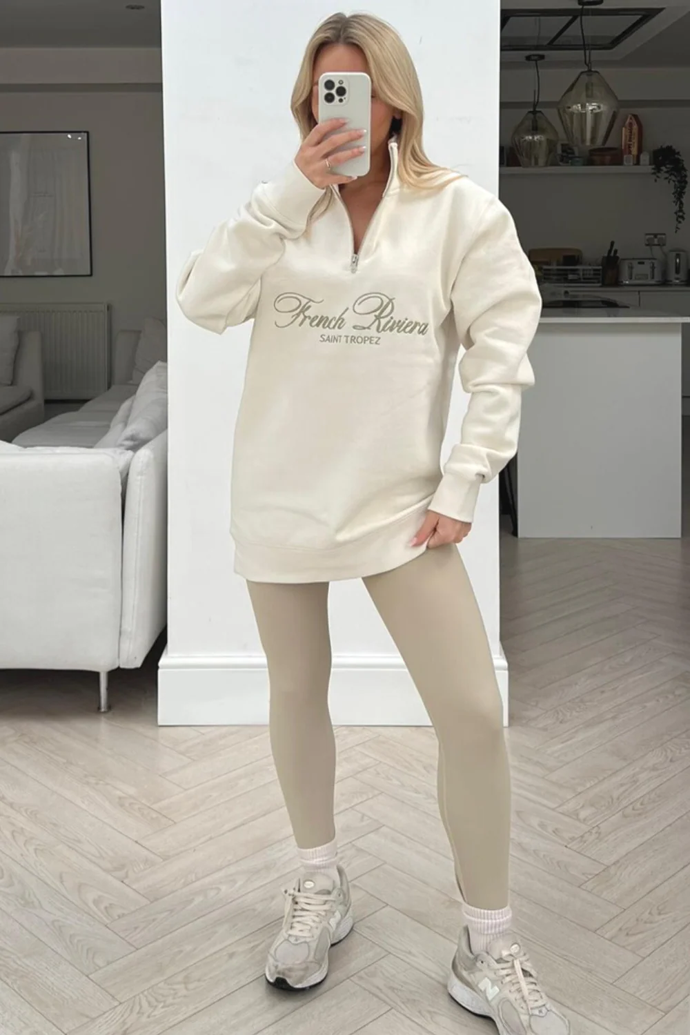 french riviera ecru embroidered 1/4 zip sweater - Image 2