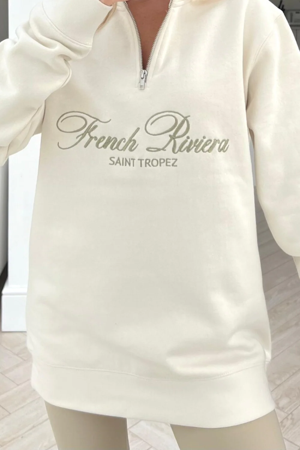 french riviera ecru embroidered 1/4 zip sweater - Image 3