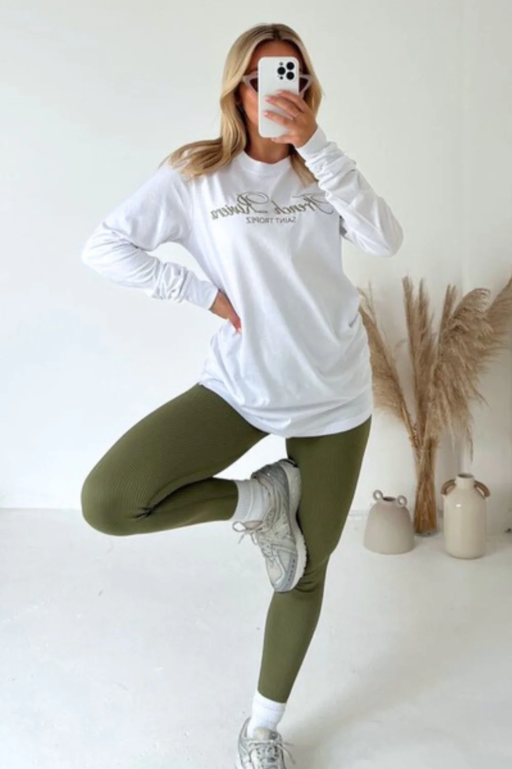 French Riviera khaki embroidered long sleeve t-shirt and leggings