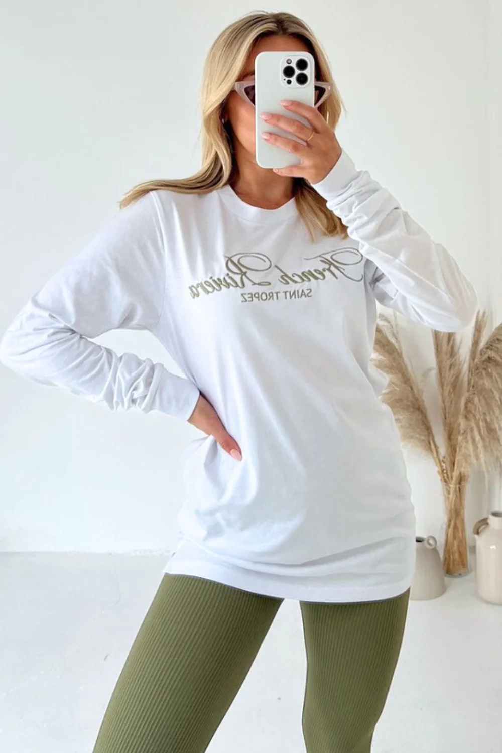 French Riviera khaki embroidered long sleeve t-shirt and leggings - Image 2