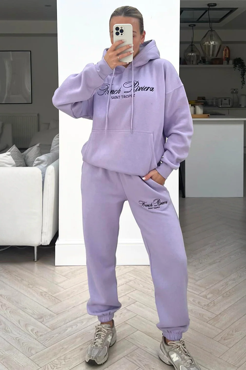 French Riviera lilac embroidered hoodie loungewear set - Image 2