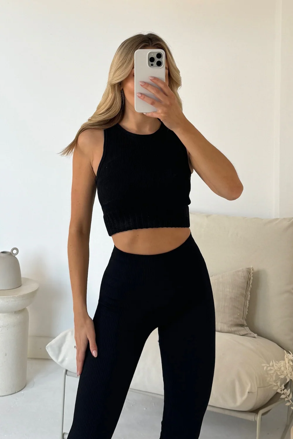 freya black 2 piece ribbed crop activewear set - Image 3