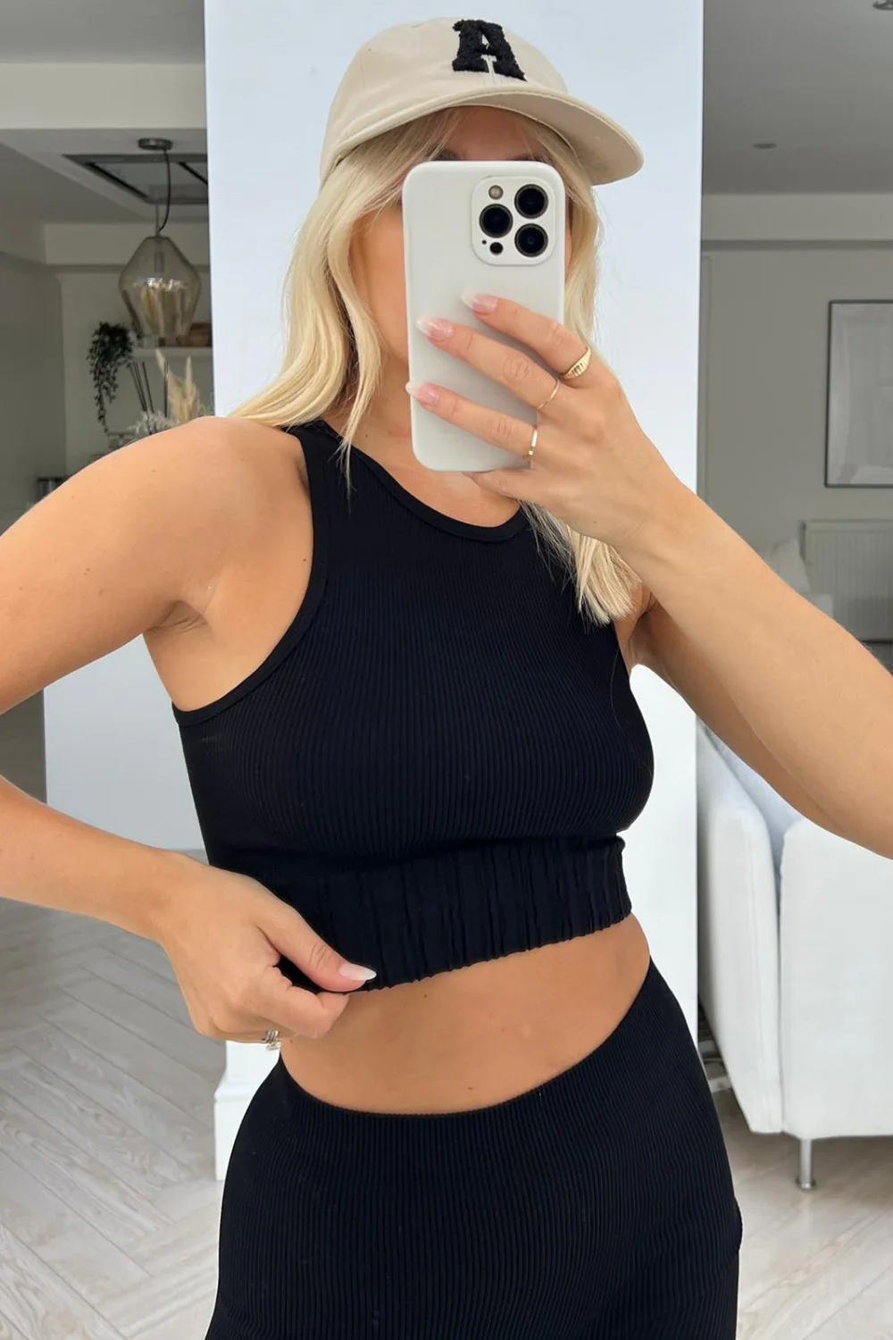 freya black 2 piece ribbed crop activewear set - Image 5