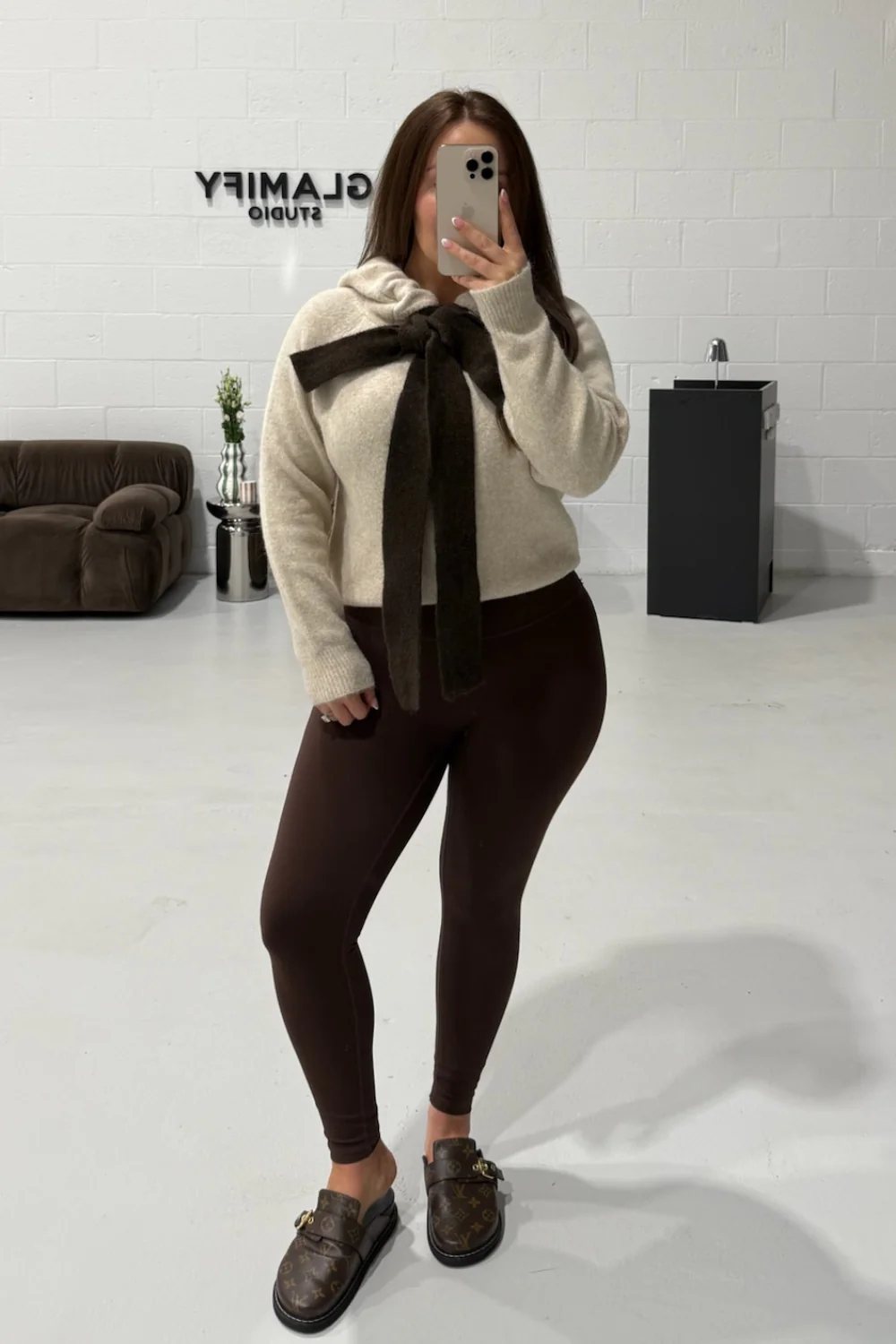 FREYA MOCHA  KNITTED NECK TIE HOODIE - Image 4