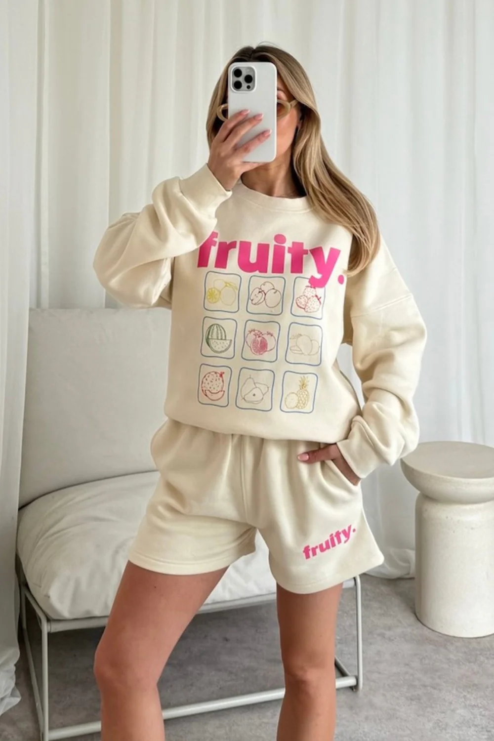 Fruity ecru printed sweater shorts loungewear - Image 2