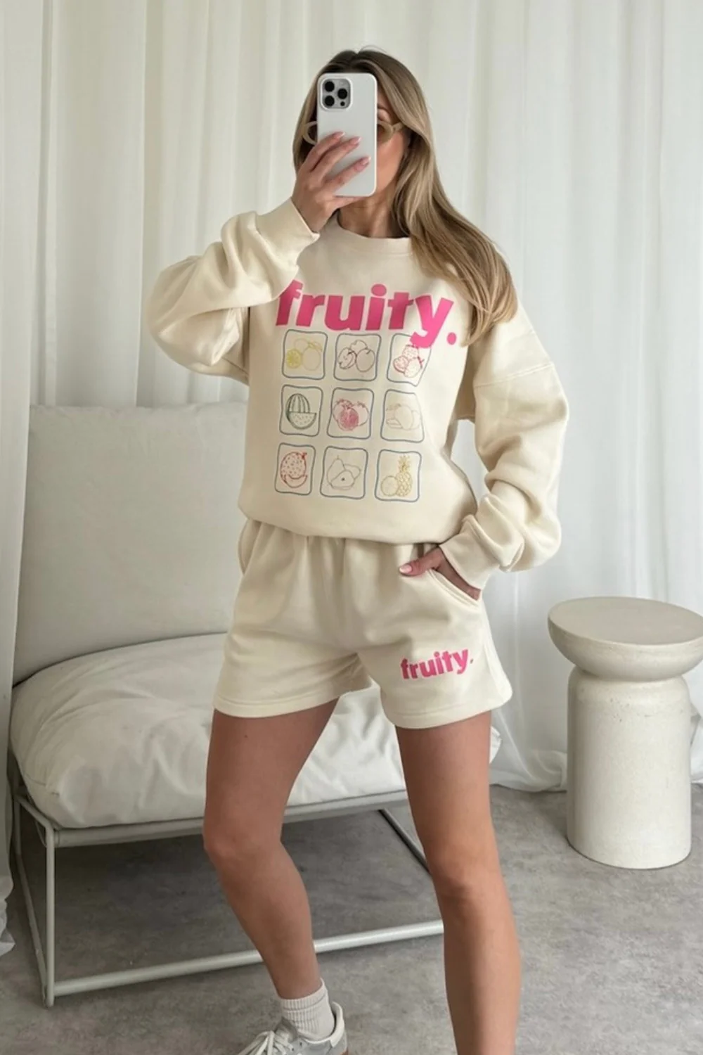 Fruity ecru printed sweater shorts loungewear - Image 3