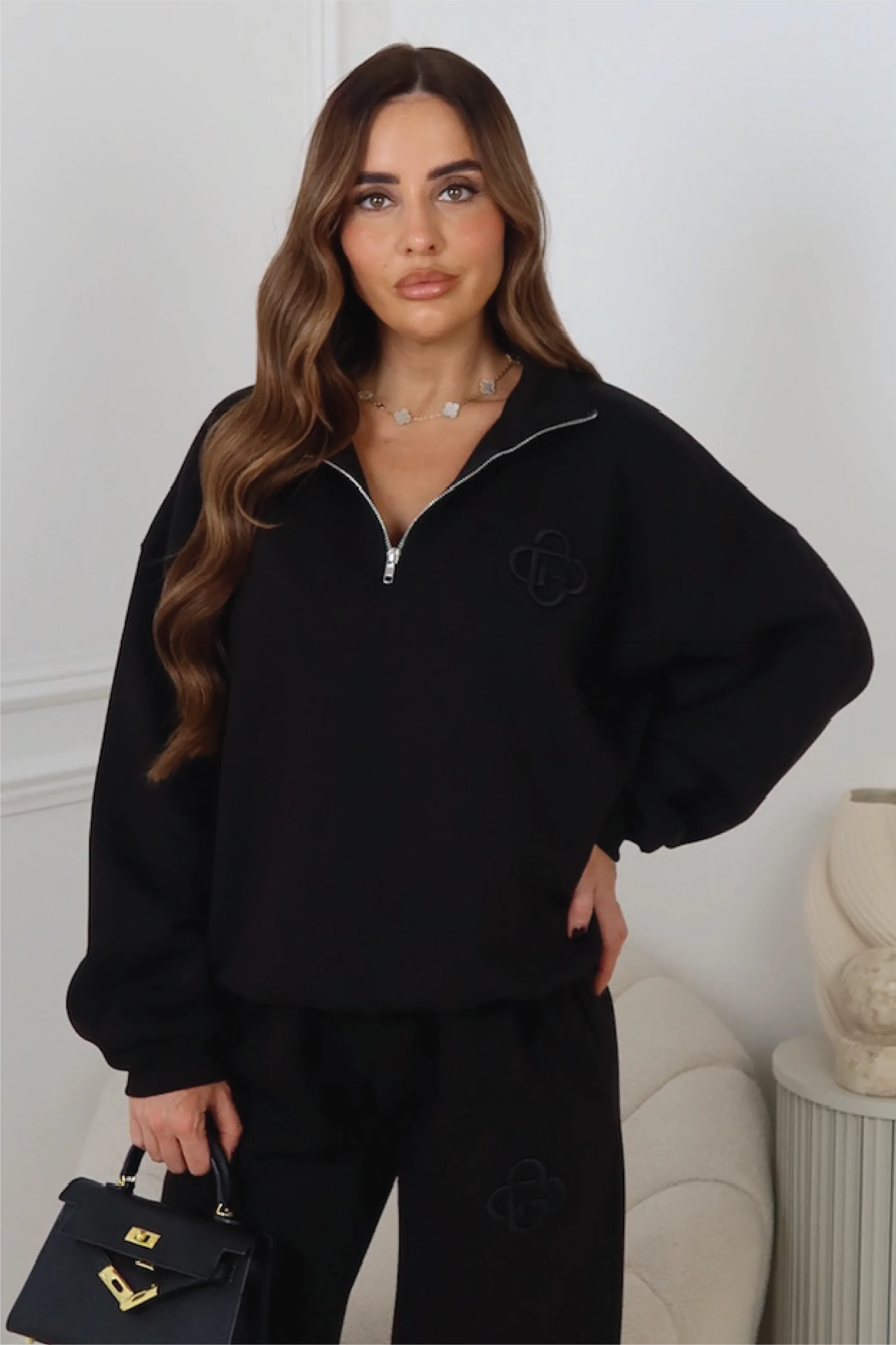 G MONOGRAM BLACK EMBROIDERED 3/4 ZIP & STRAIGHT LEG TROUSERS LOUNGEWEAR - Image 2