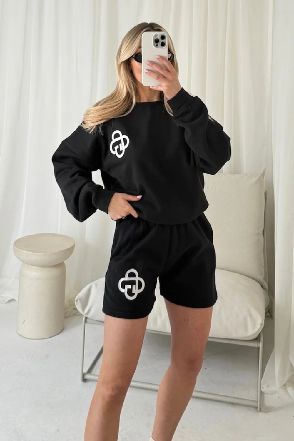 G monogram black embroidered sweater shorts loungewear - Image 3