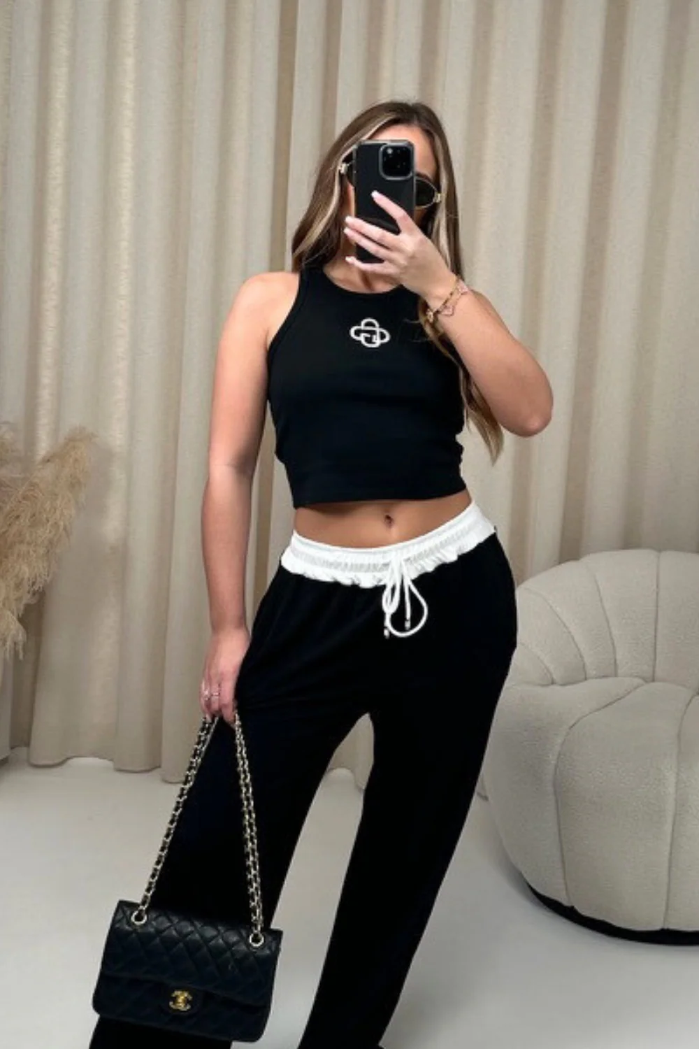 G monogram Black Embroidered Ribbed Vest - Image 2