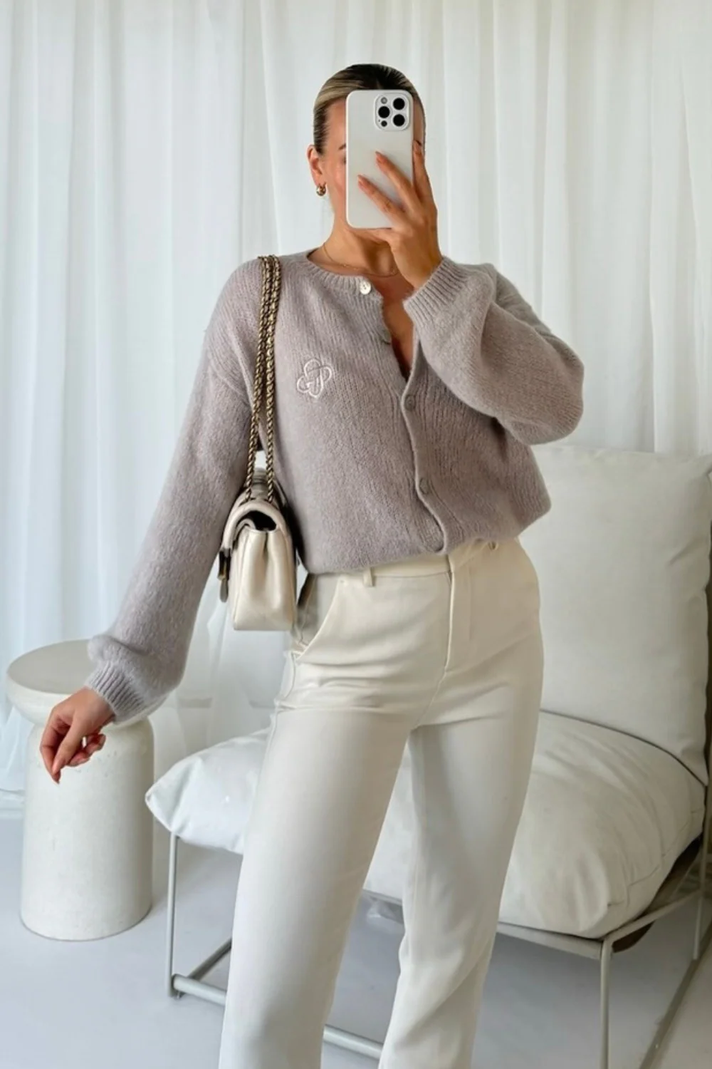 G Monogram grey embroidered knit button up cardigan - Image 2
