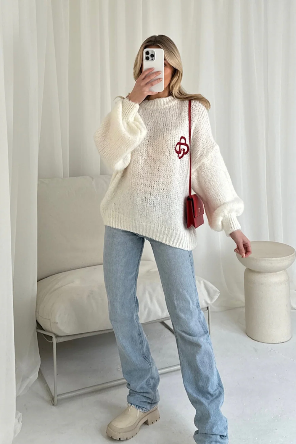 G Monogram cream embroidered knit jumper