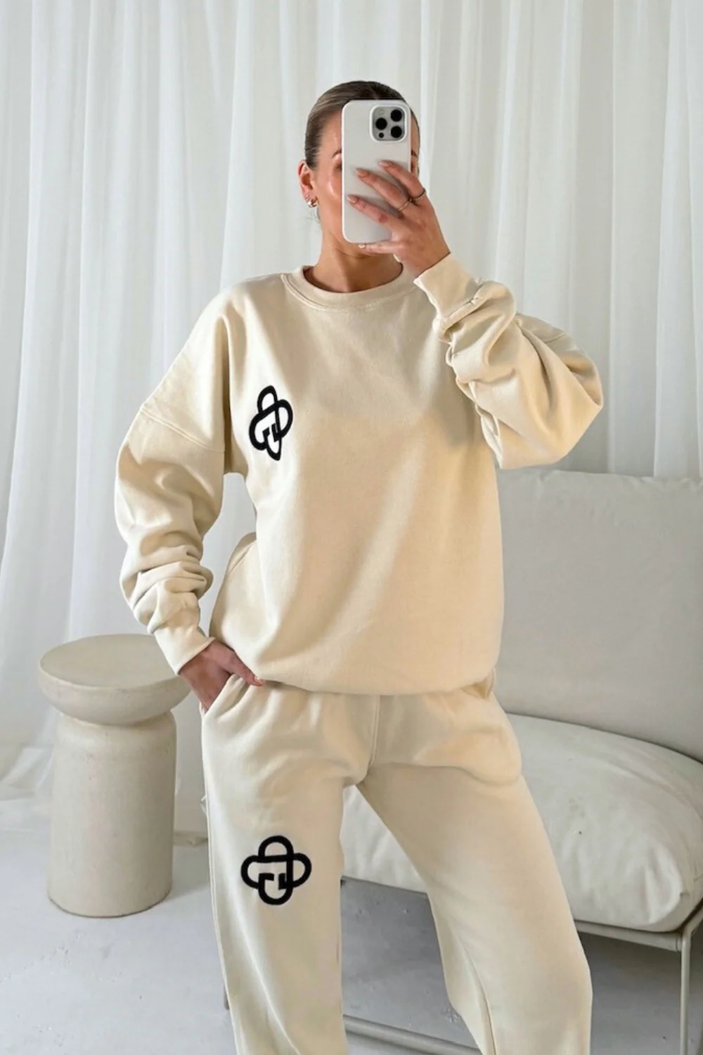 G monogram ecru embroidered sweater joggers loungewear - Image 2
