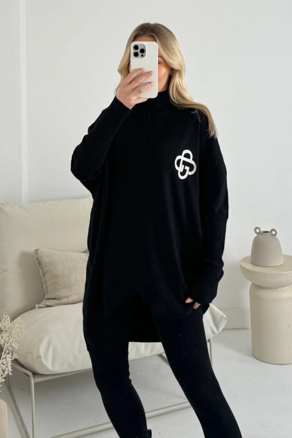 G monogram embroidered black knitted loungewear set - Image 2