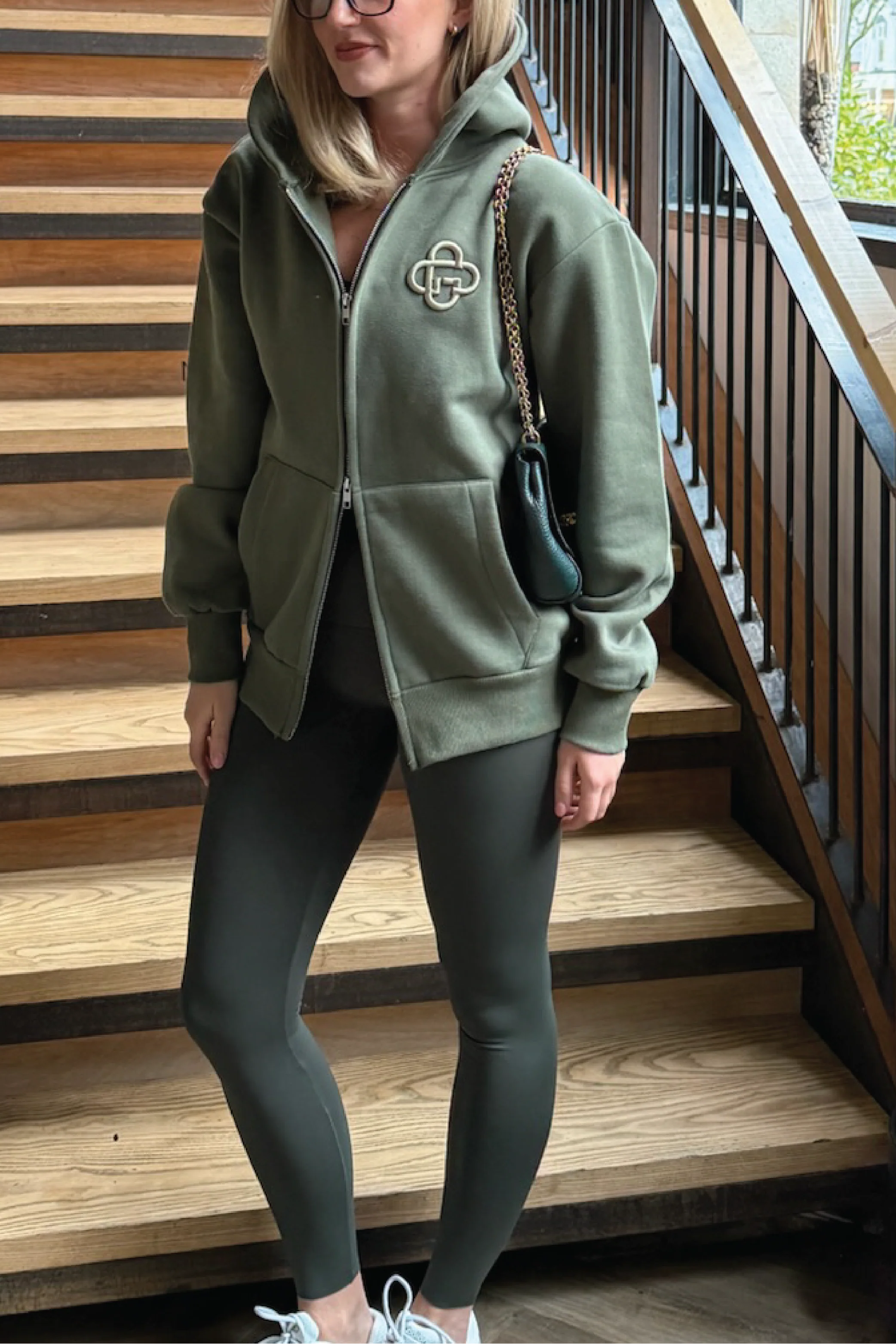 G Monogram khaki embroidered premium zip hoodie - Image 3