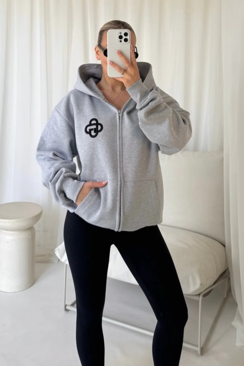 G Monogram marl grey & black embroidered premium zip hoodie - Image 2