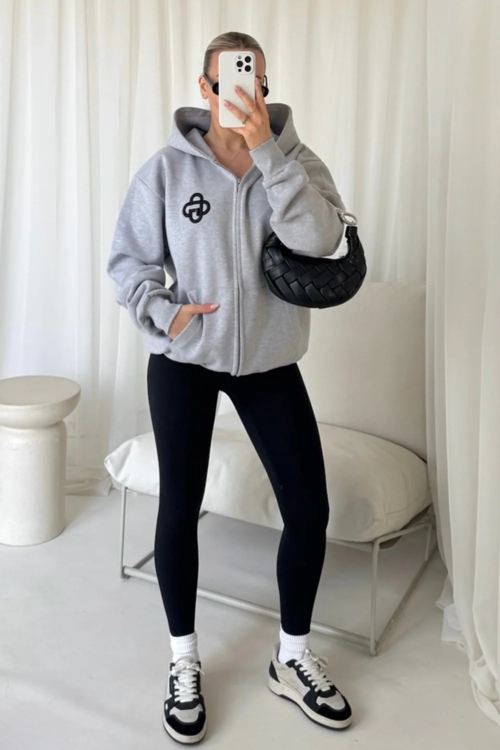 G Monogram marl grey & black embroidered premium zip hoodie - Image 3