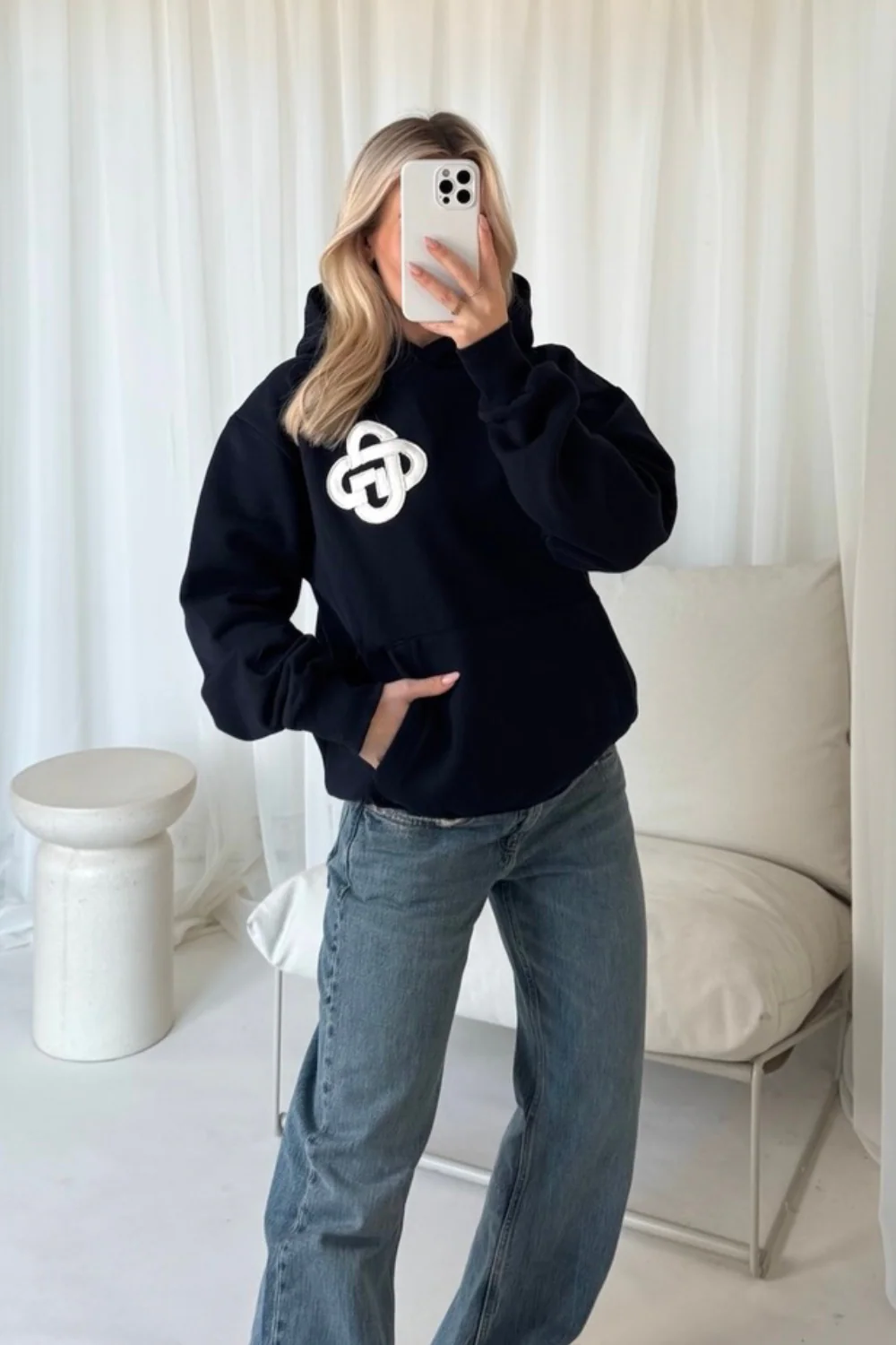 G monogram navy embroidered oversized hoodie - Image 2
