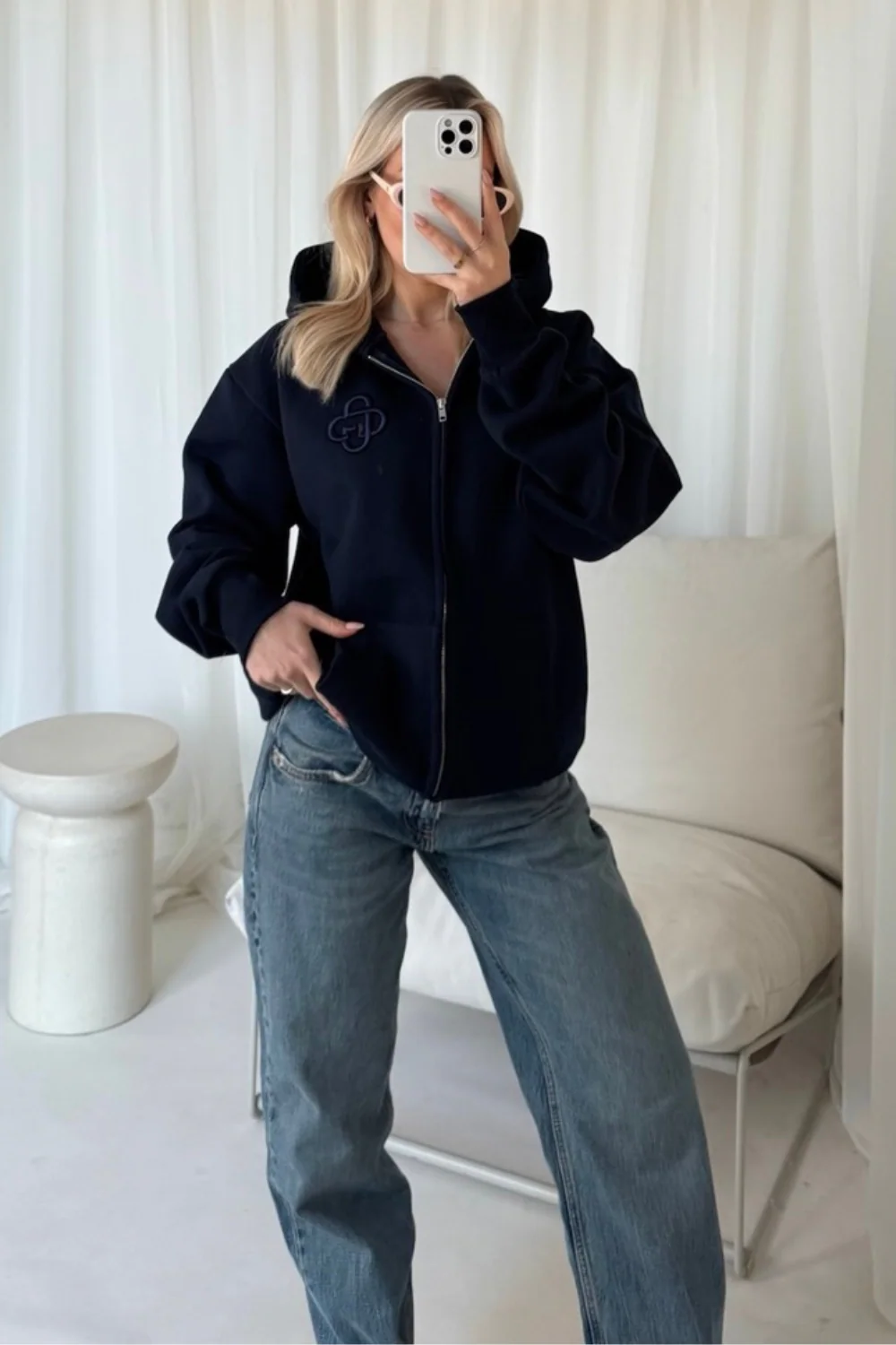 G Monogram navy embroidered premium zip hoodie - Image 4
