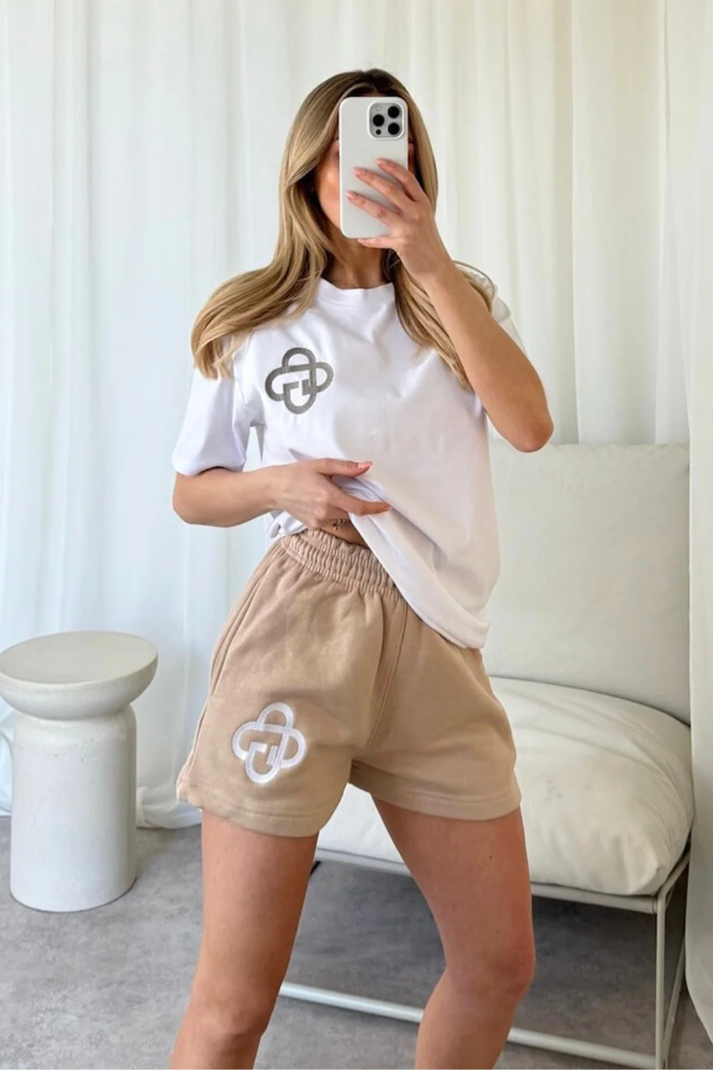 G monogram stone embroidered premium t-shirt and shorts