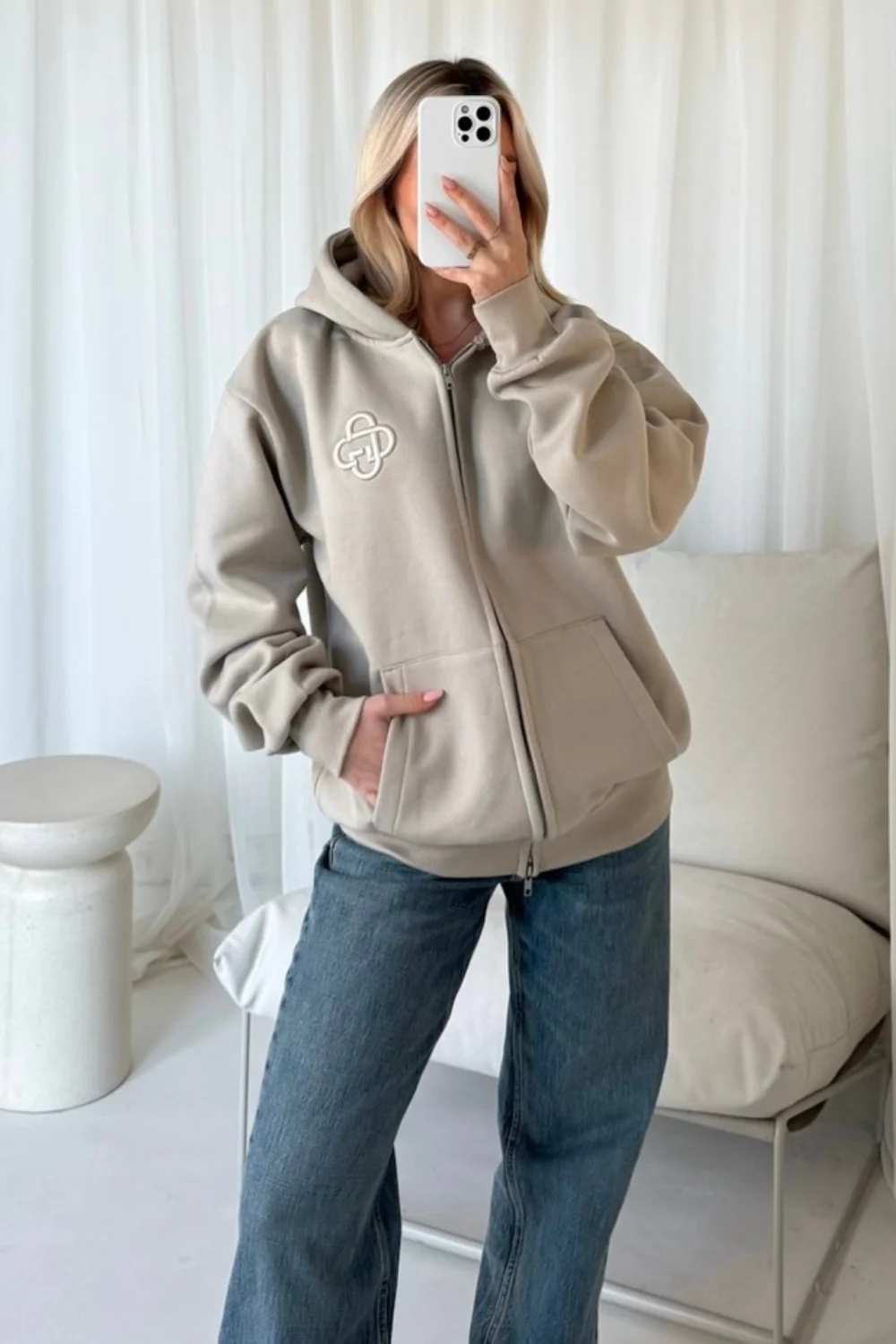 G Monogram stone embroidered premium zip hoodie - Image 2