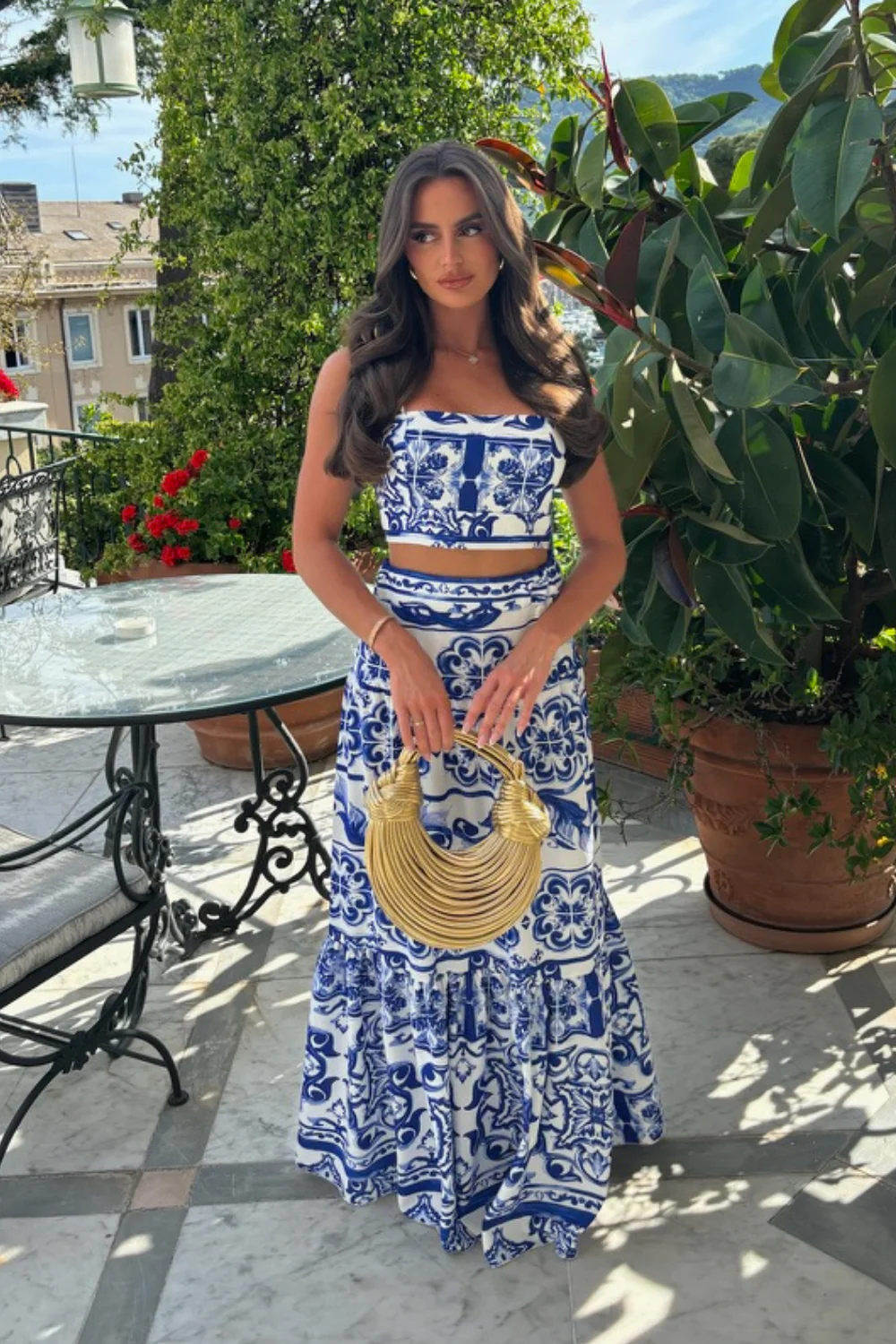 Gabbi blue floral crop top maxi skirt co-ord - Image 4
