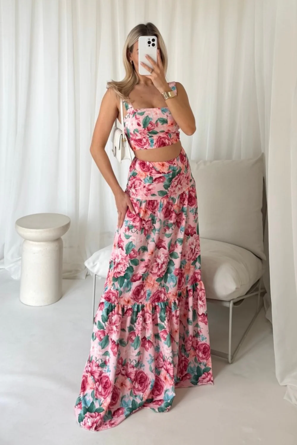 Gabbi baby pink floral crop top maxi skirt co-ord - Image 4