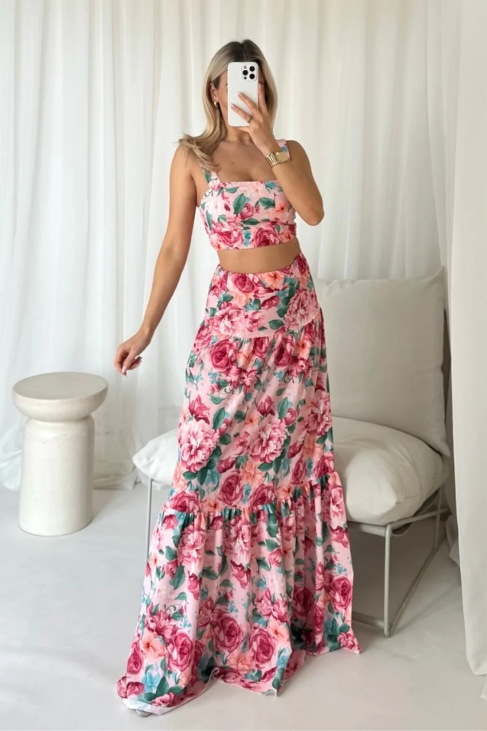 Gabbi baby pink floral crop top maxi skirt co-ord - Image 5