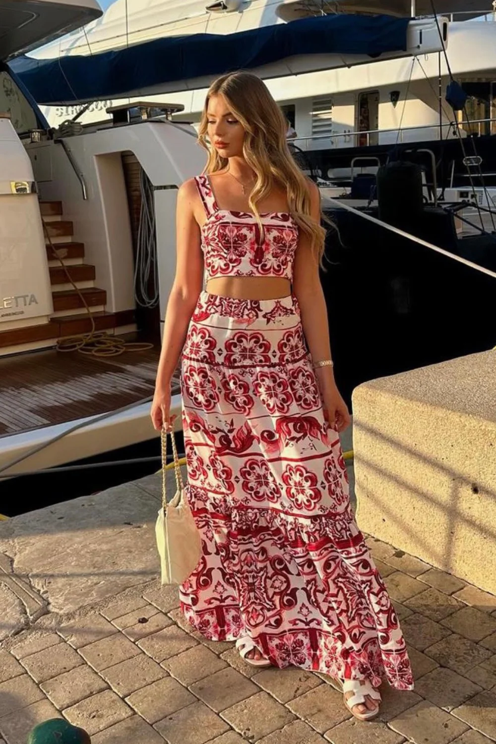 Gabbi pink floral crop top maxi skirt co-ord - Image 3