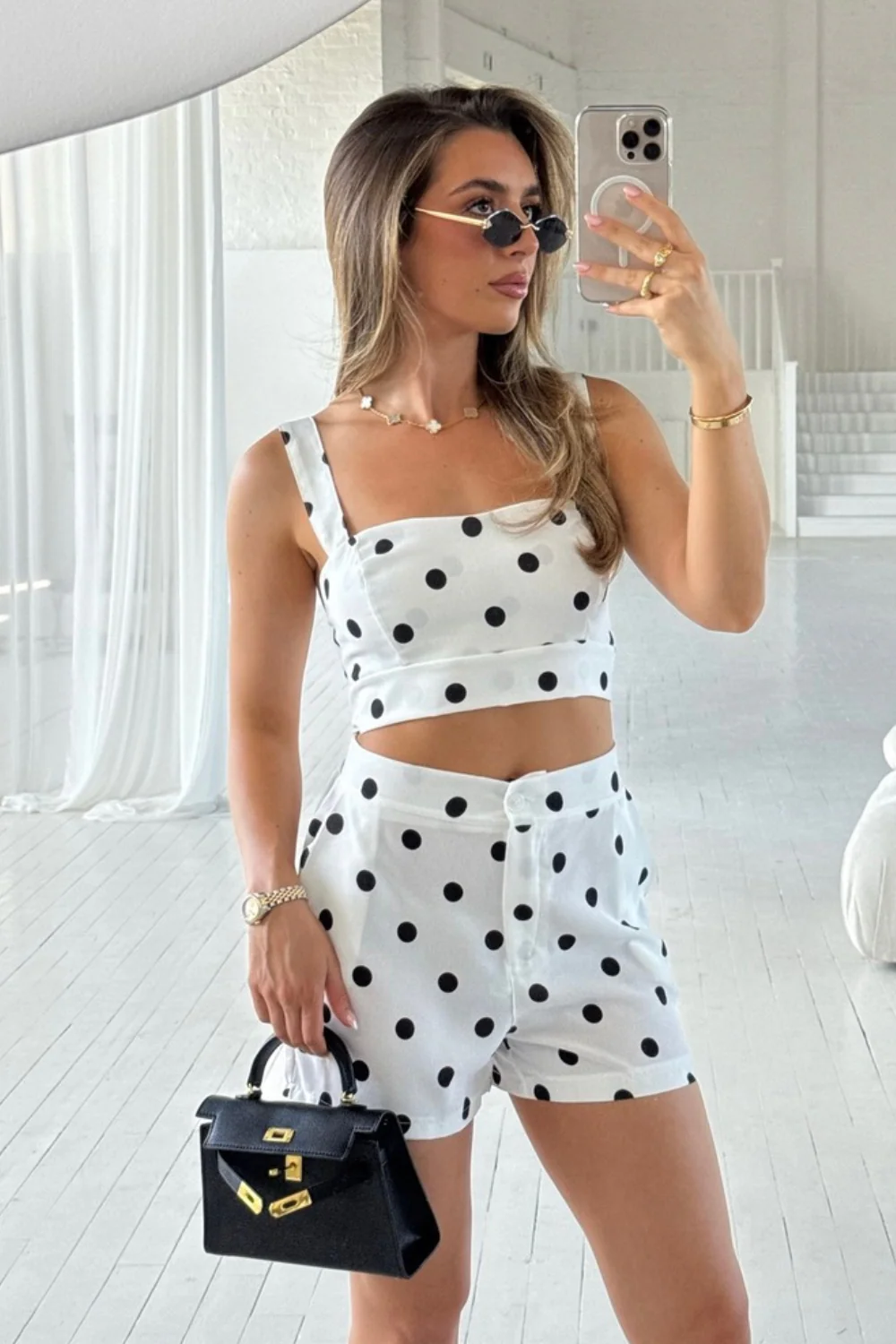 Gabriella white polka dot crop top & shorts co-ord - Image 4