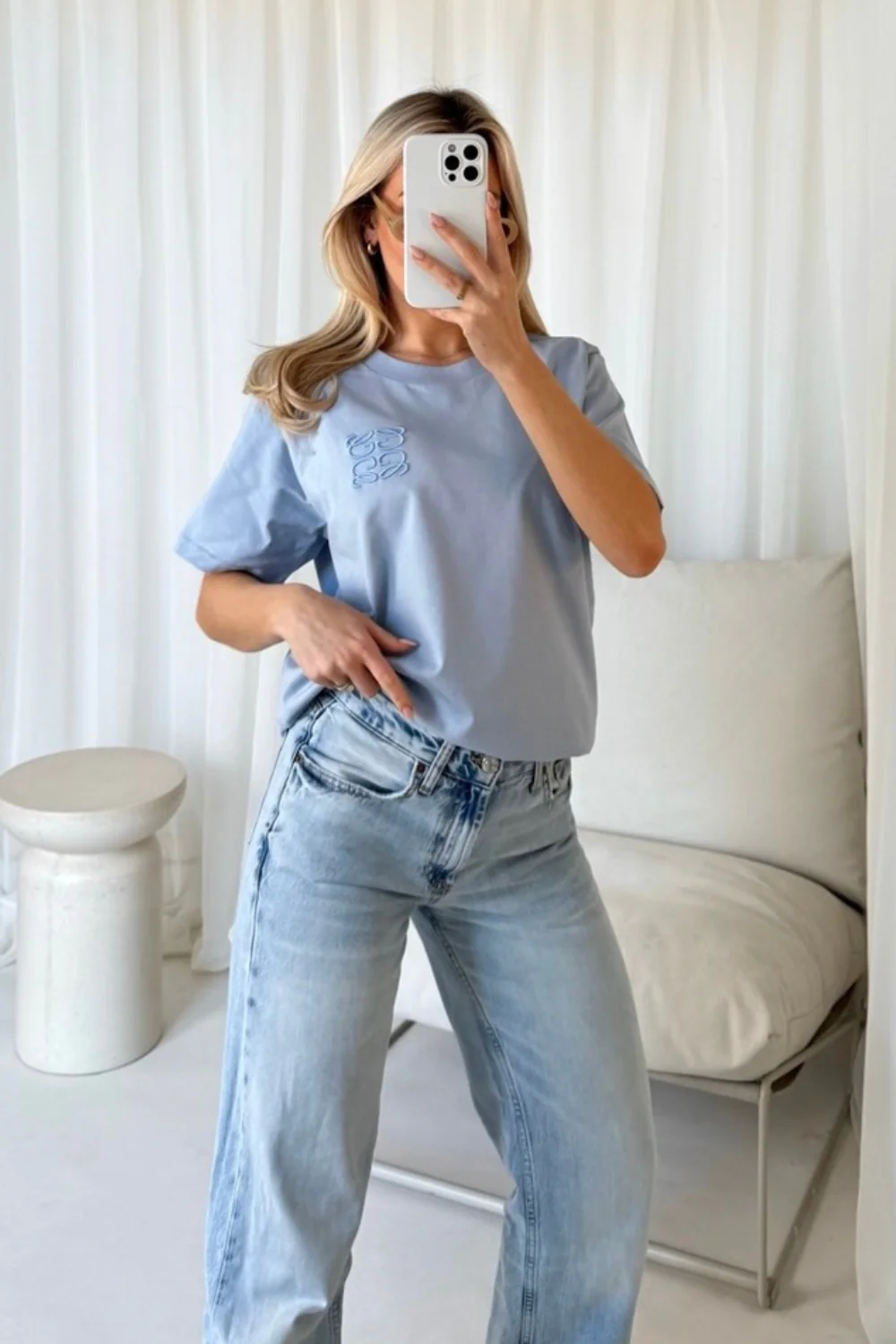 GeGe baby blue embroidered t-shirt