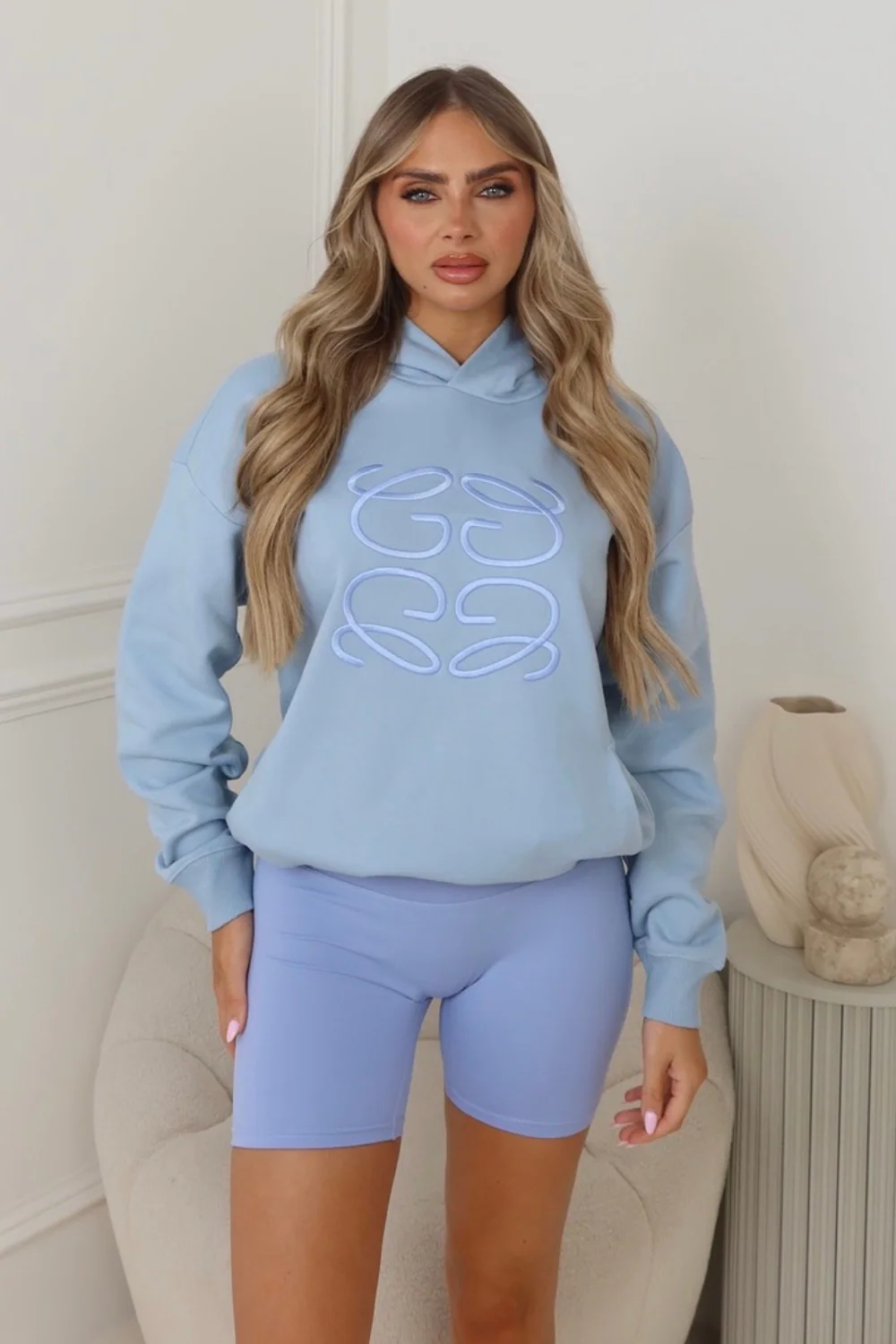Gege blue embroidered hoodie cycling shorts co ord - Image 2