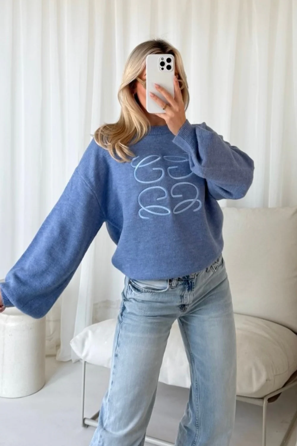 GeGe blue embroidered knit sweater - Image 2