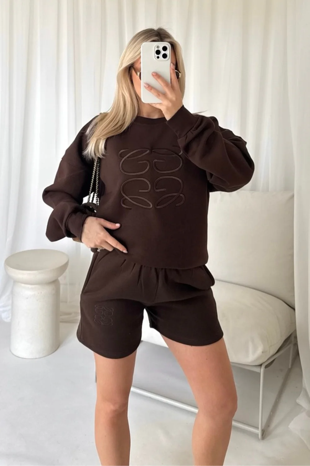 Gege chocolate embroidered sweater shorts loungewear