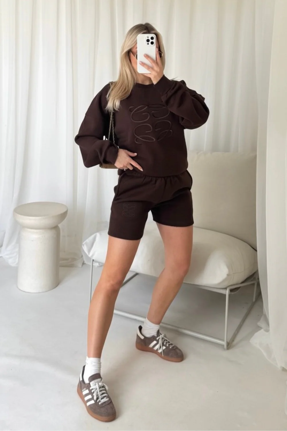 Gege chocolate embroidered sweater shorts loungewear - Image 2