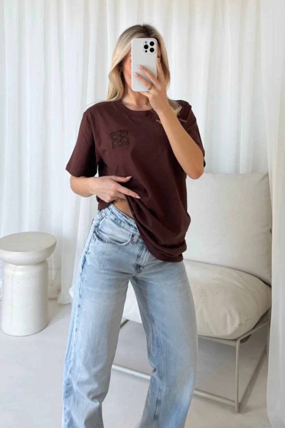 GeGe chocolate embroidered t-shirt
