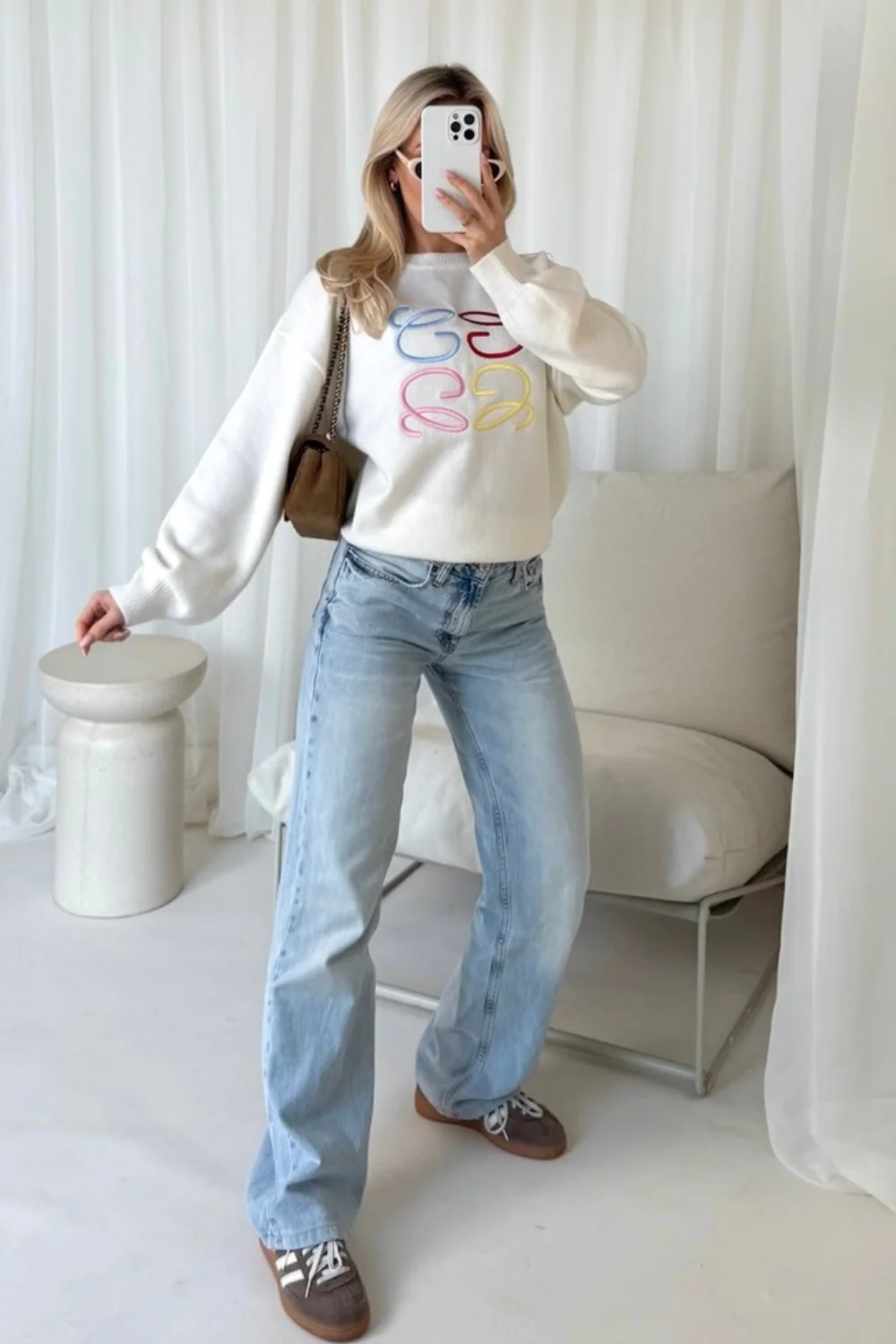 GeGe cream rainbow embroidered knit sweater - Image 3