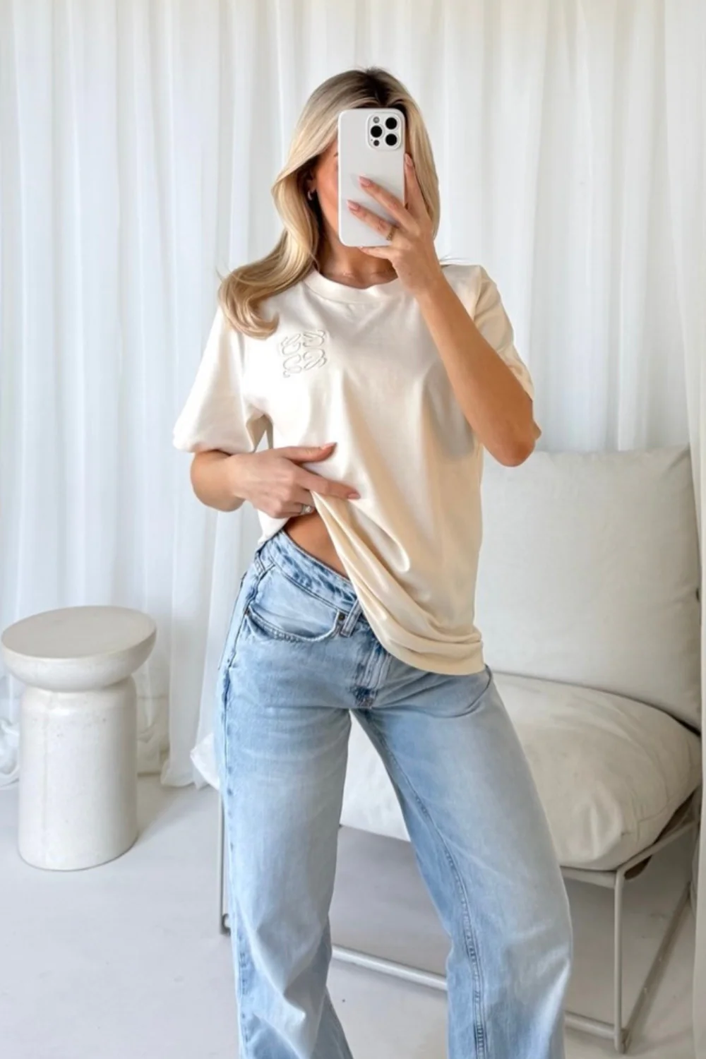 GeGe ecru embroidered t-shirt