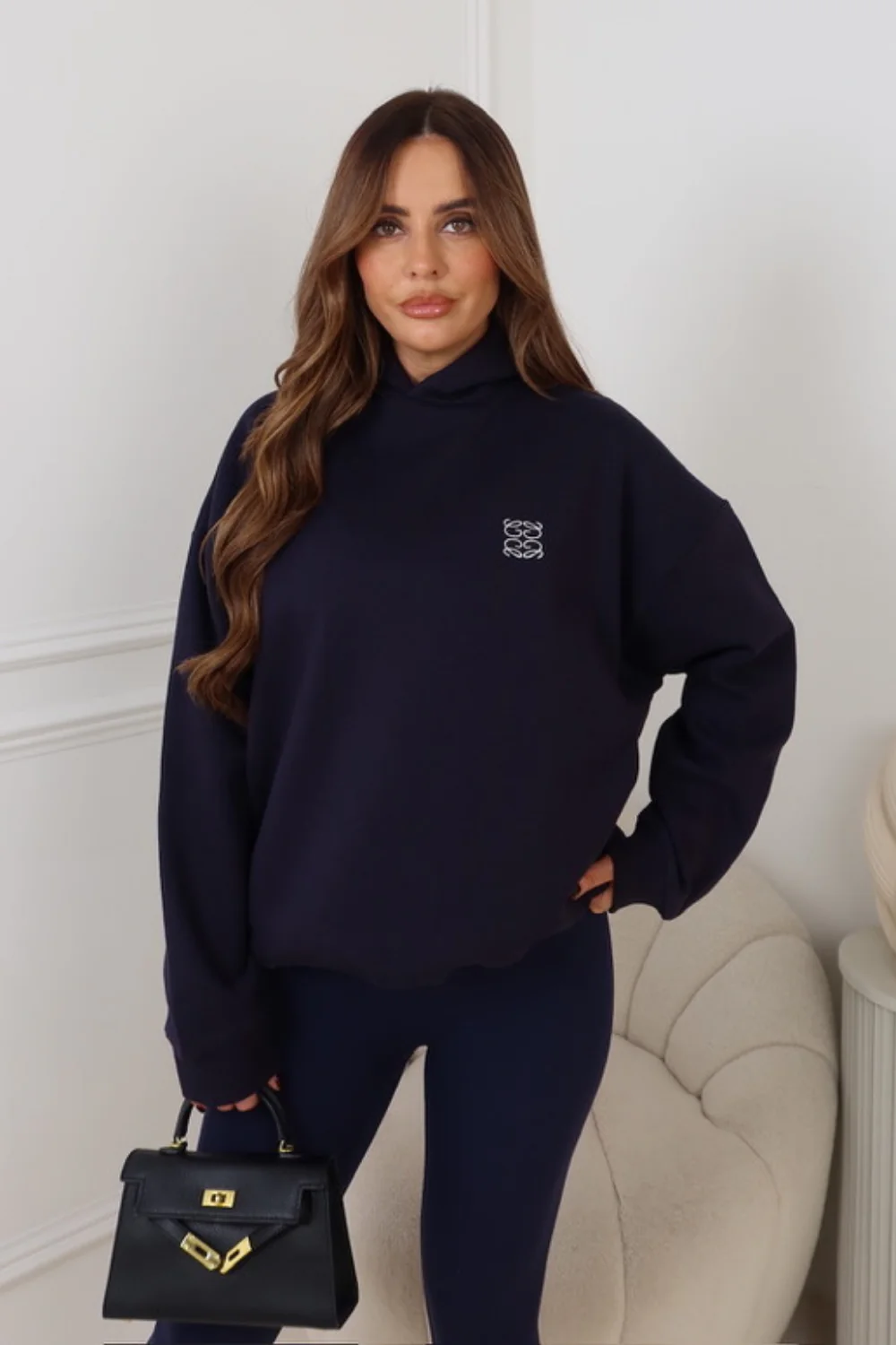 GEGE EMBROIDERED NAVY PREMIUM ESSENTIAL RELAXED HOODIE - Image 2