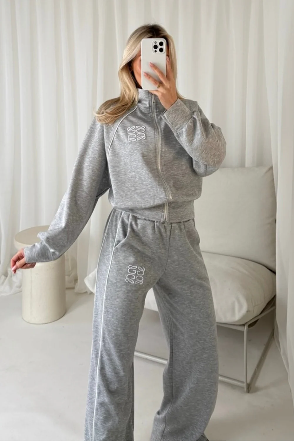 GeGe marl grey contrast piping zip through jacket & trouser loungewear - Image 2