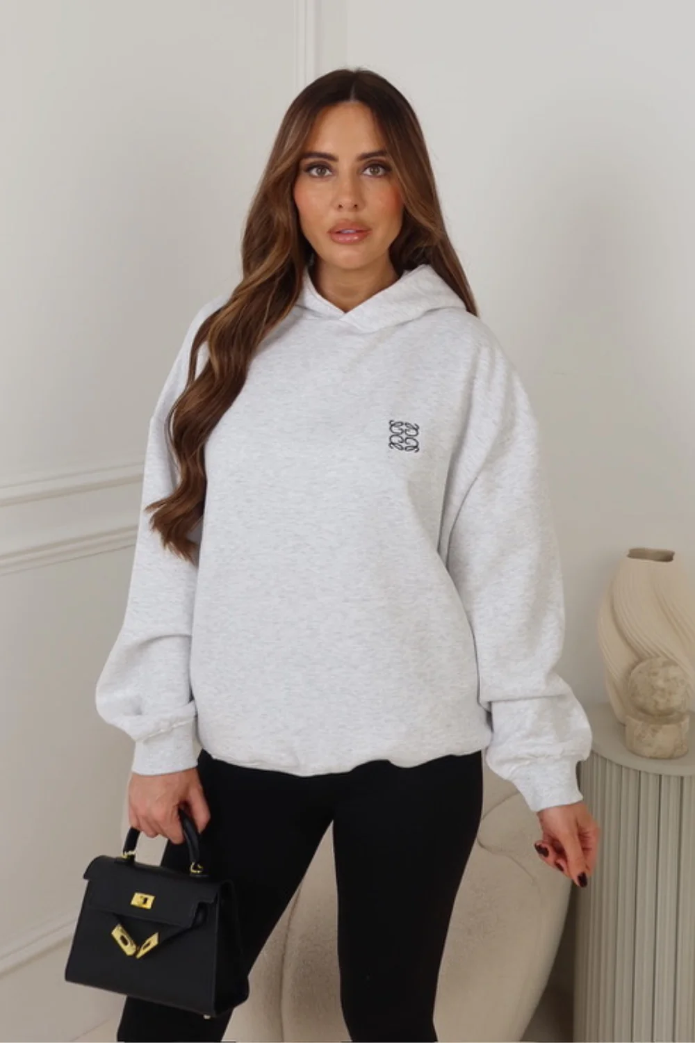 GEGE EMBROIDERED MARL GREY PREMIUM ESSENTIAL RELAXED HOODIE - Image 2