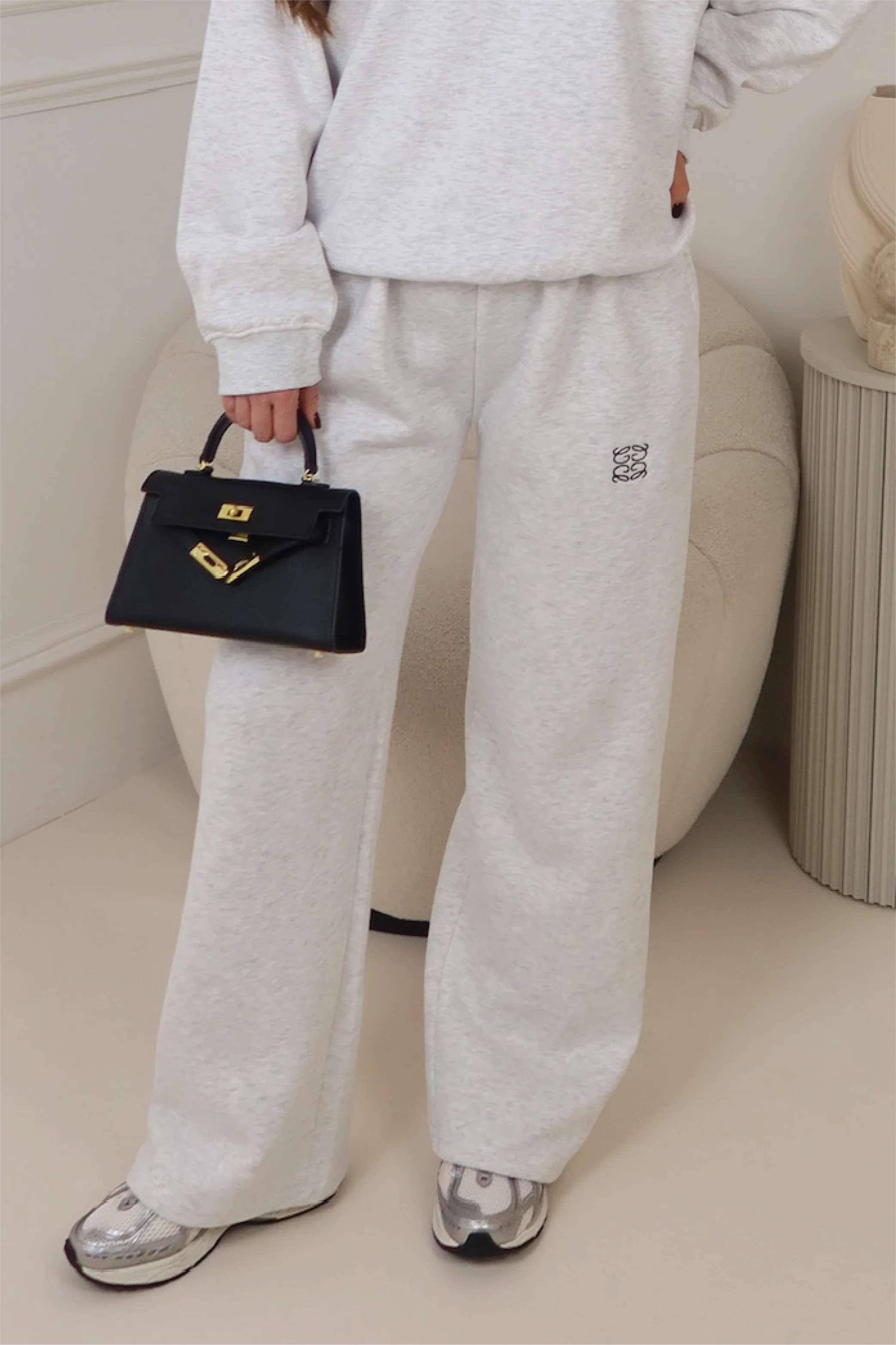 GEGE EMBROIDERED MARL GREY PREMIUM ESSENTIAL STRAIGHT LEG JOGGER