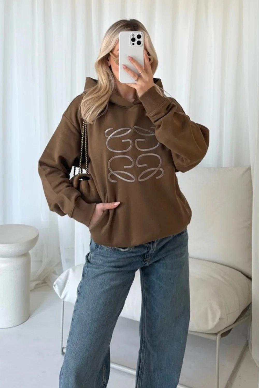 GeGe mocha embroidered oversized hoodie - Image 2