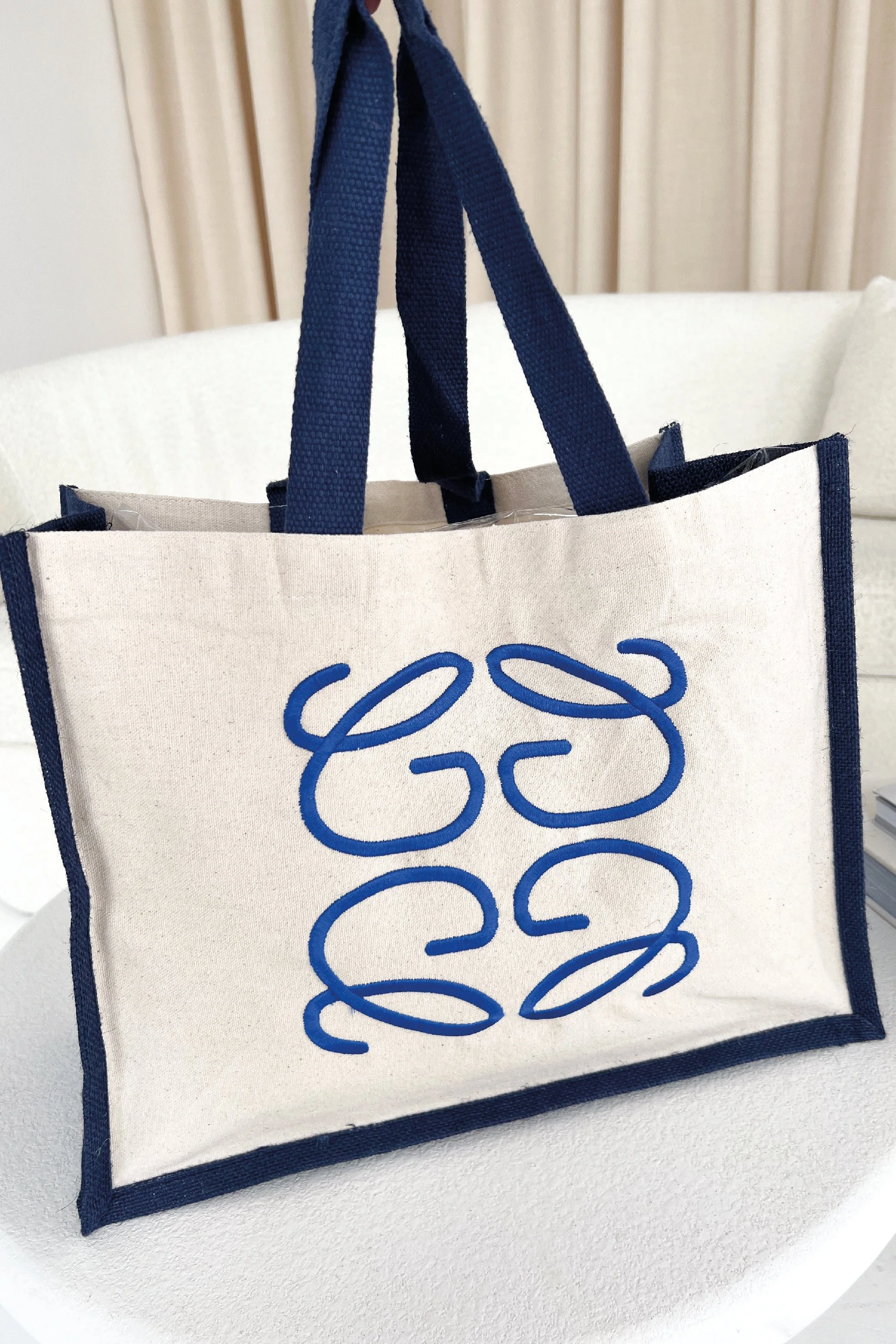 GeGe Navy Embroidered Large Tote - Image 2