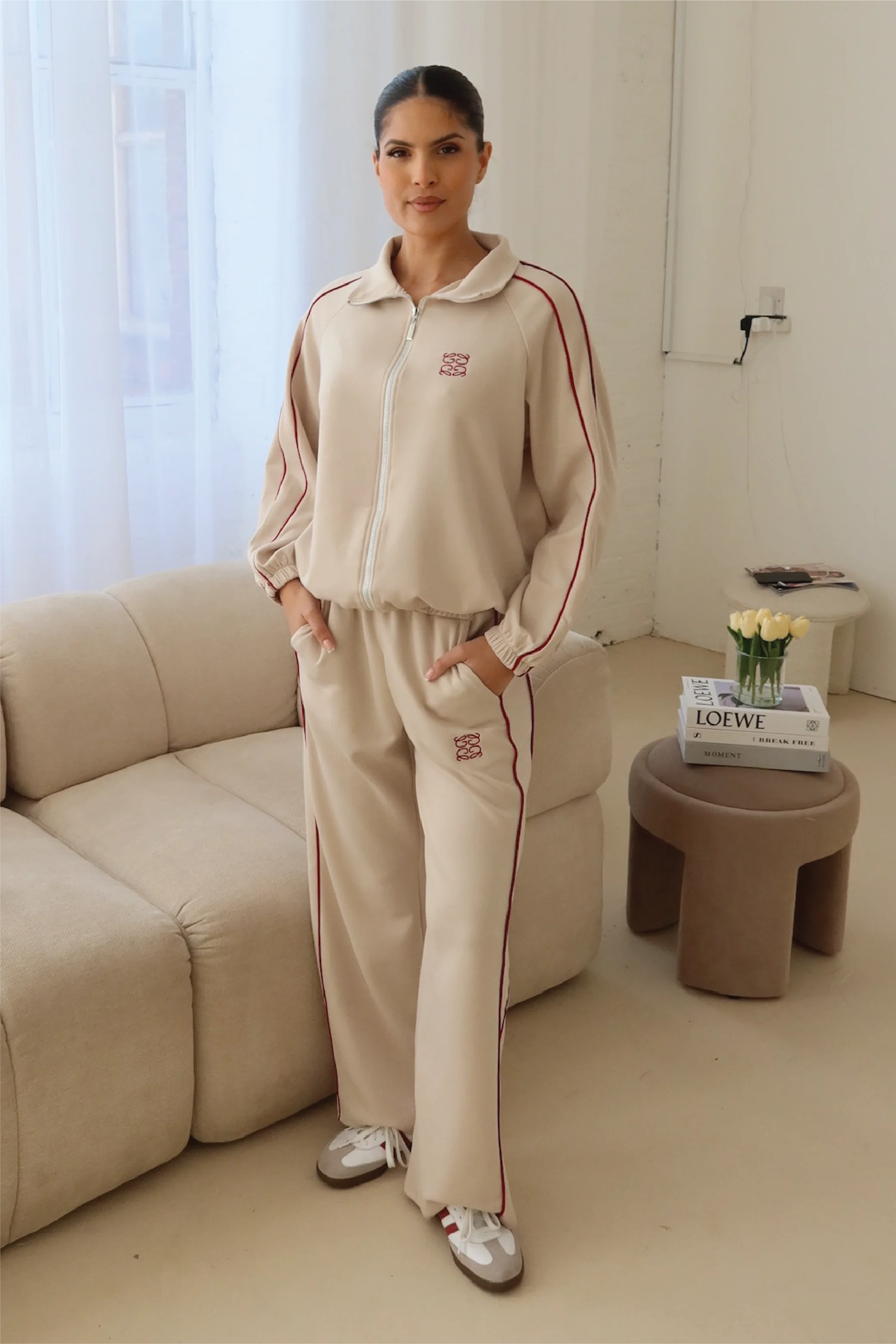 GeGe stone contrast piping detail zip jacket & trouser loungewear