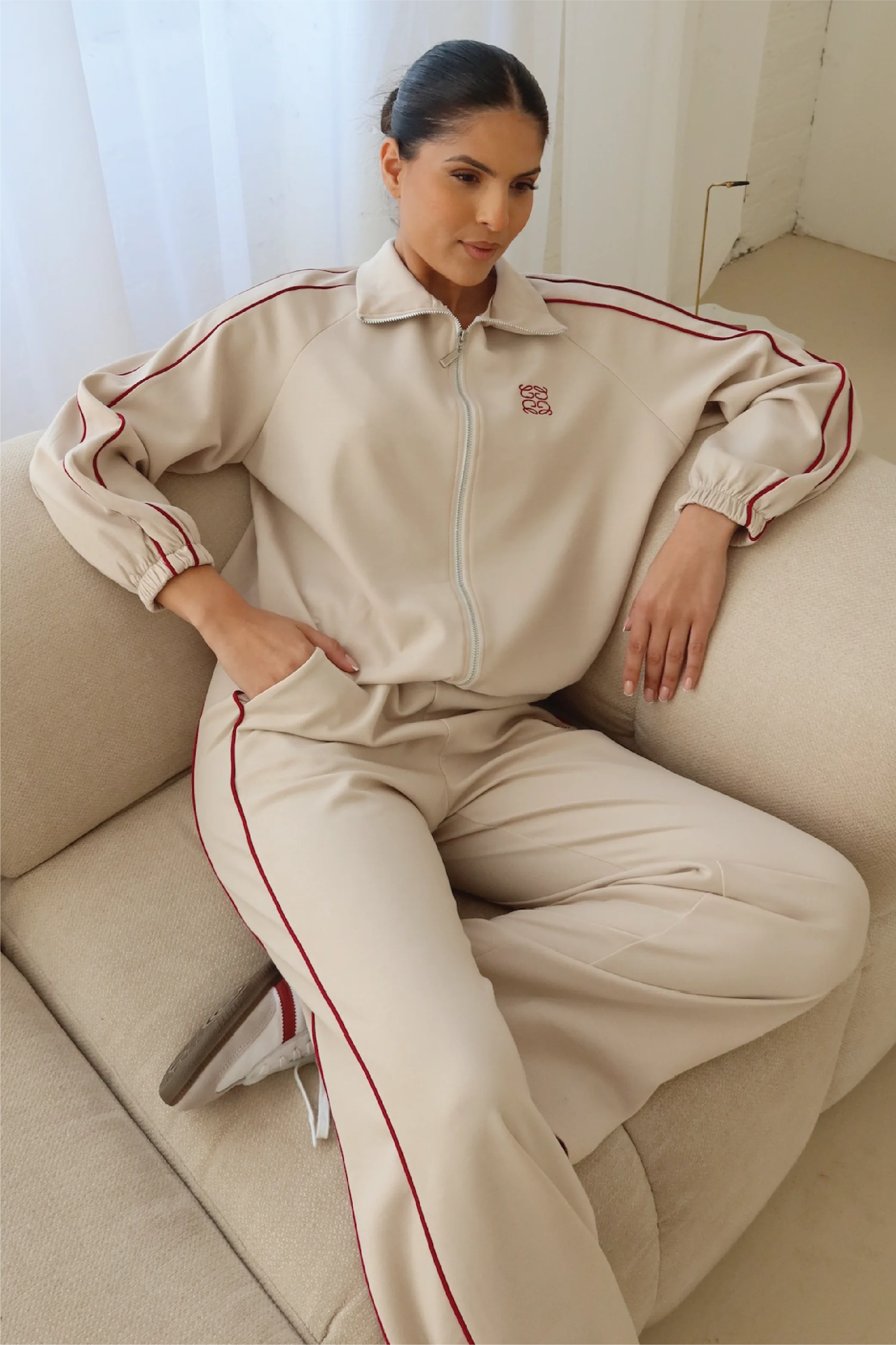 GeGe stone contrast piping detail zip jacket & trouser loungewear - Image 2