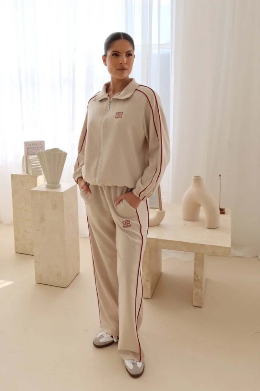 GeGe stone contrast piping detail zip jacket & trouser loungewear - Image 3